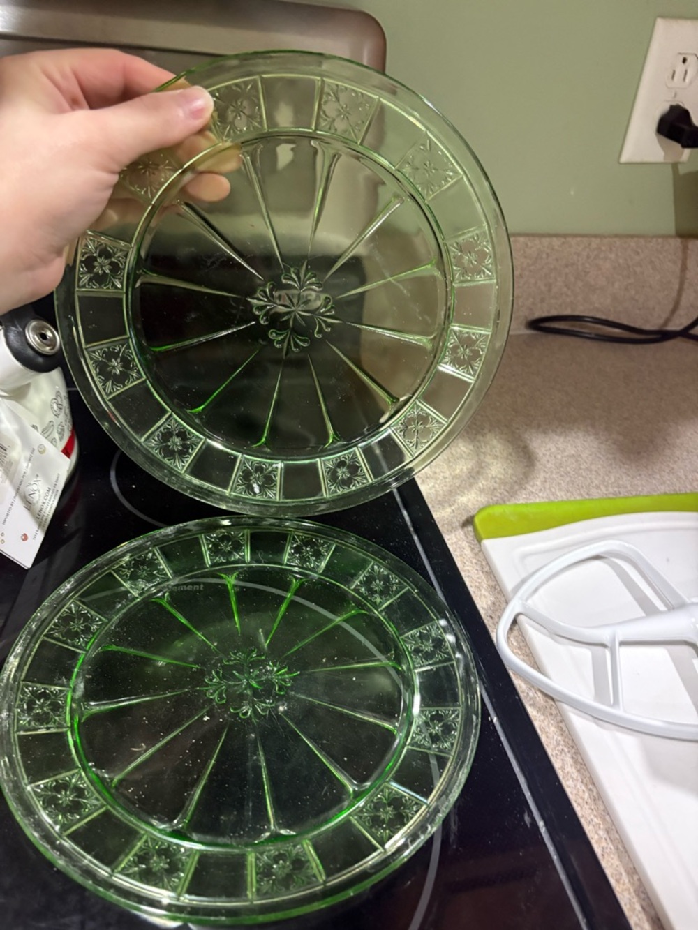 Uranium Vintage Green Pressed Glass Serving Plate qty 2 - Picture 3 of 5